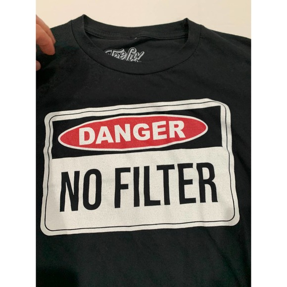 TeeLuv Danger No Filter Funny Short Sleeve T Shirt Men's Black Size Small - Picture 5 of 7